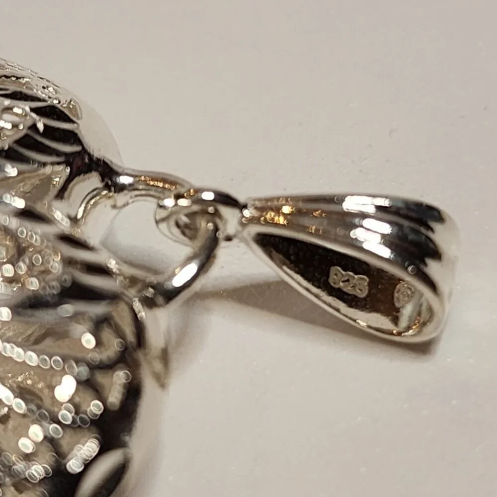 925 Silver Filigree Puffy Heart Pendant with Long Rope Chain